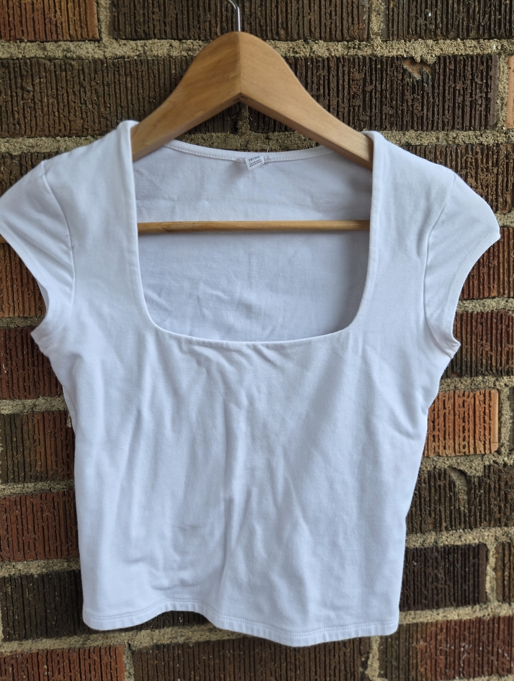 Garage White Square Neck Short Sleeve Top